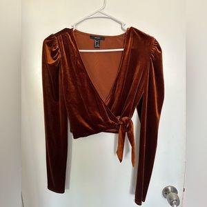 Forever 21 velvet tie around long sleeve shirt. Burnt Orange size small.